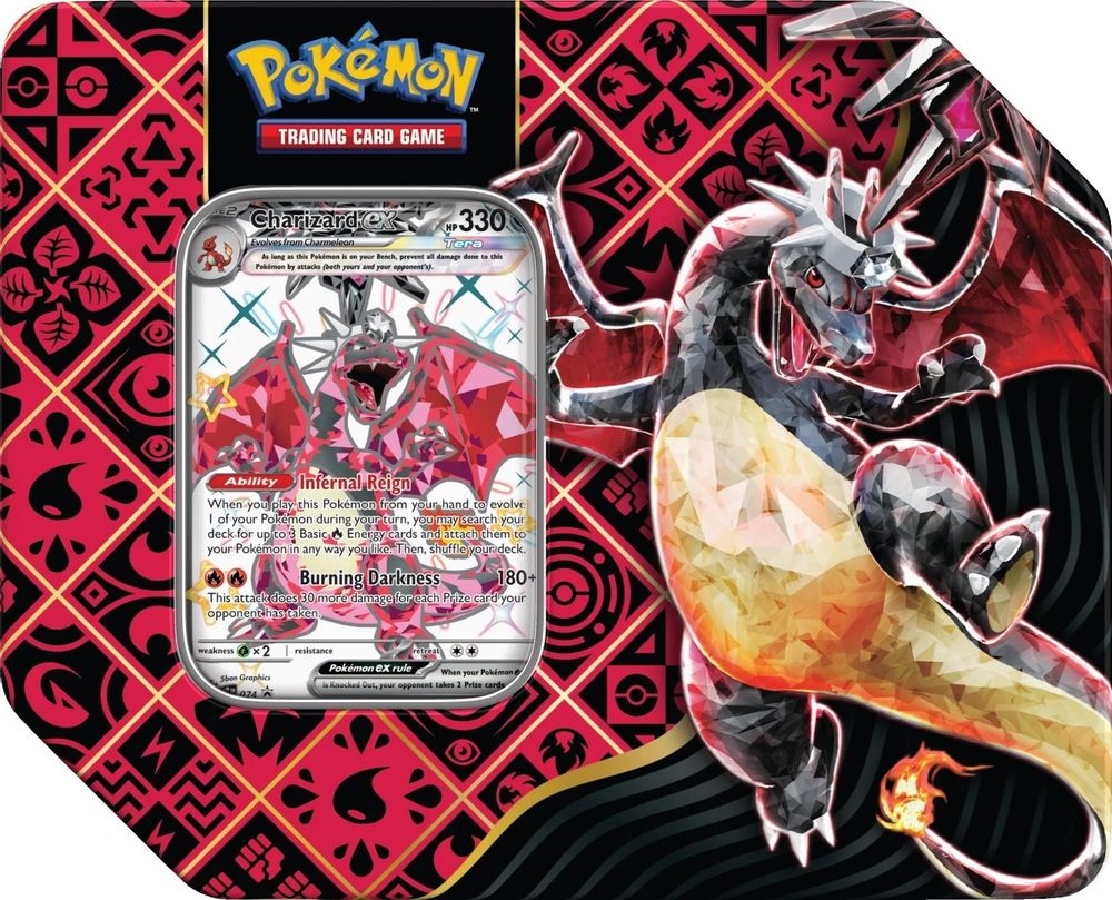 Paldean Fates Tin — Charizard ex sealed product packaging